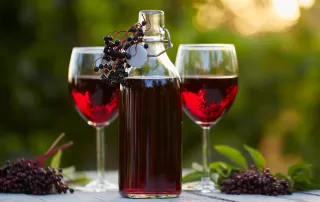 elderberry fruit wine at golden hour